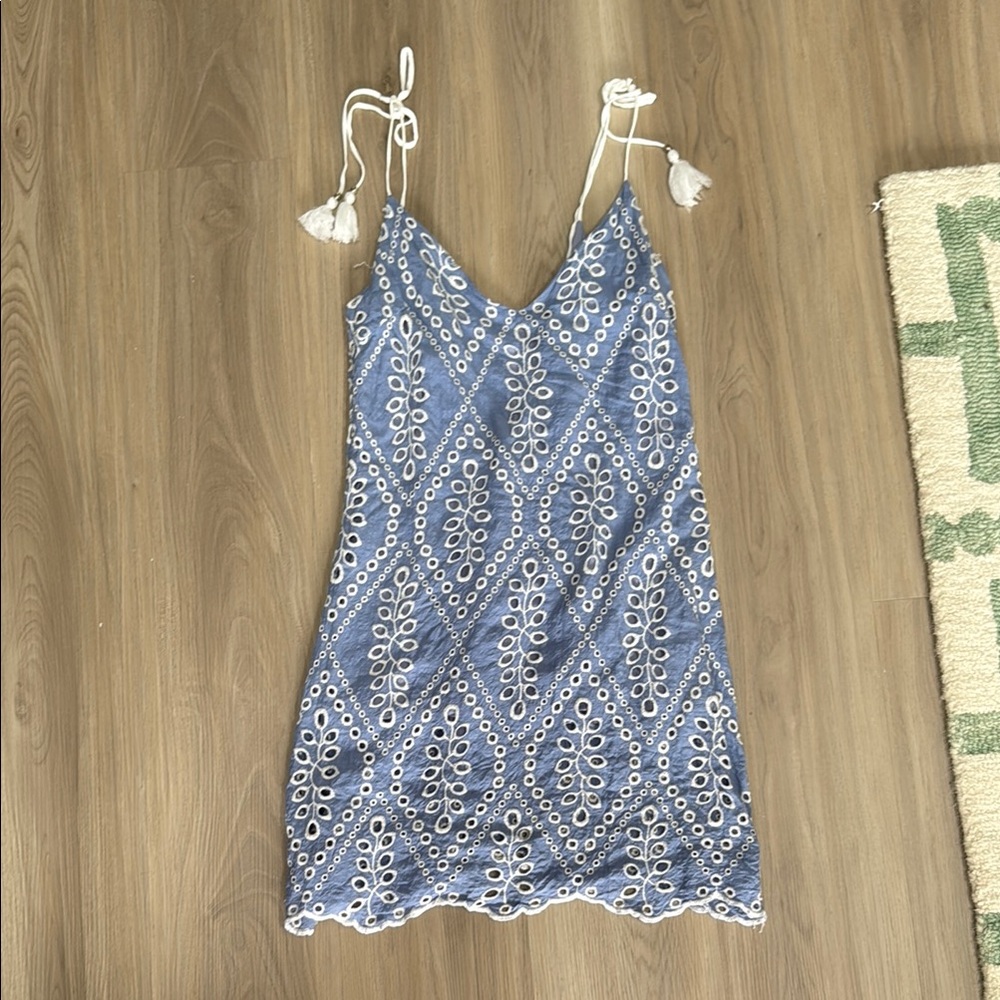REVOLVE Blue and White Embroidered Dress